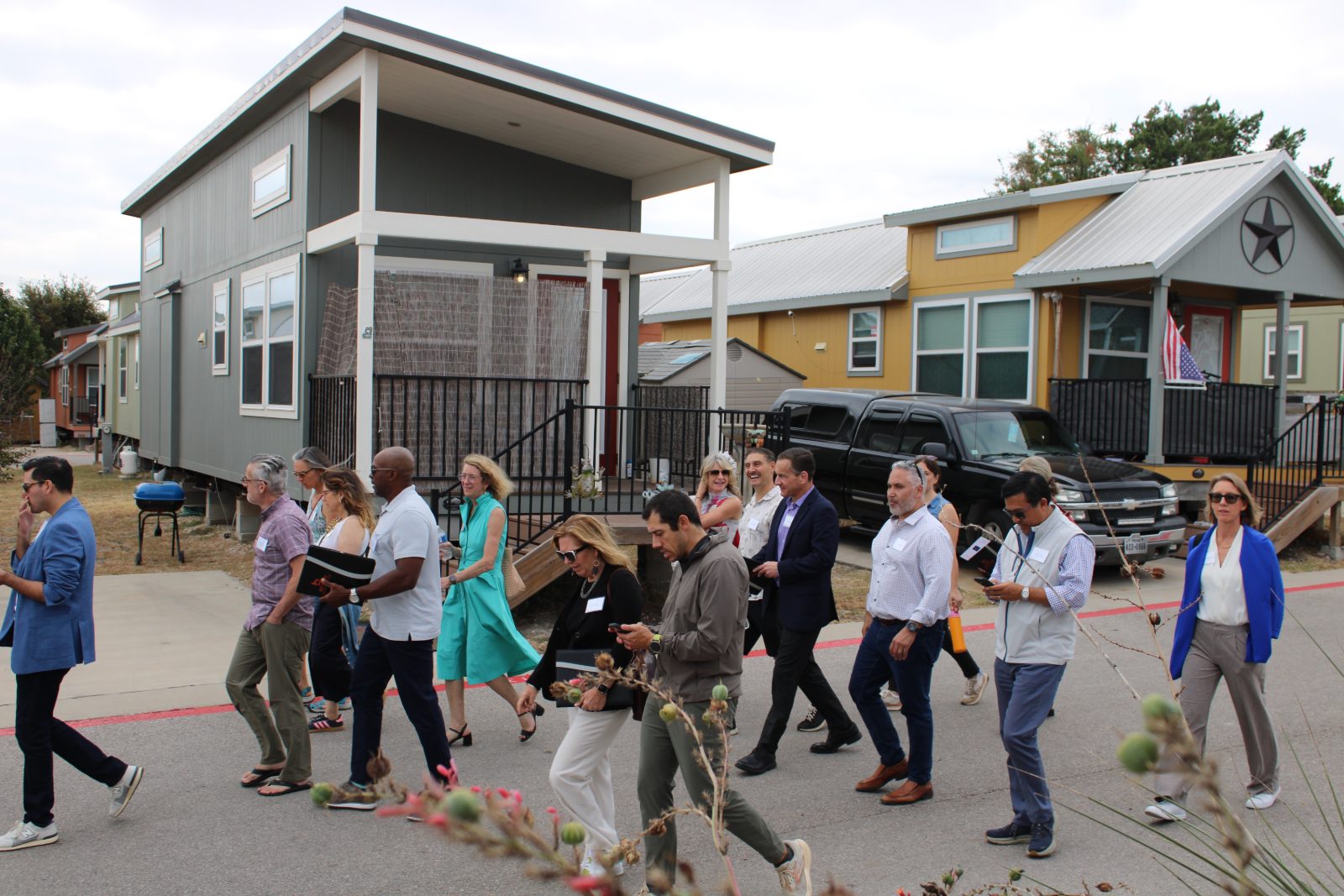 Bay Area leaders touring Community First Village tiny home community in Austin, Texas