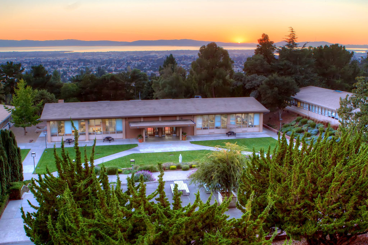 Aerial sunset view of the Golden Gateway campus in the Oakland Hills
